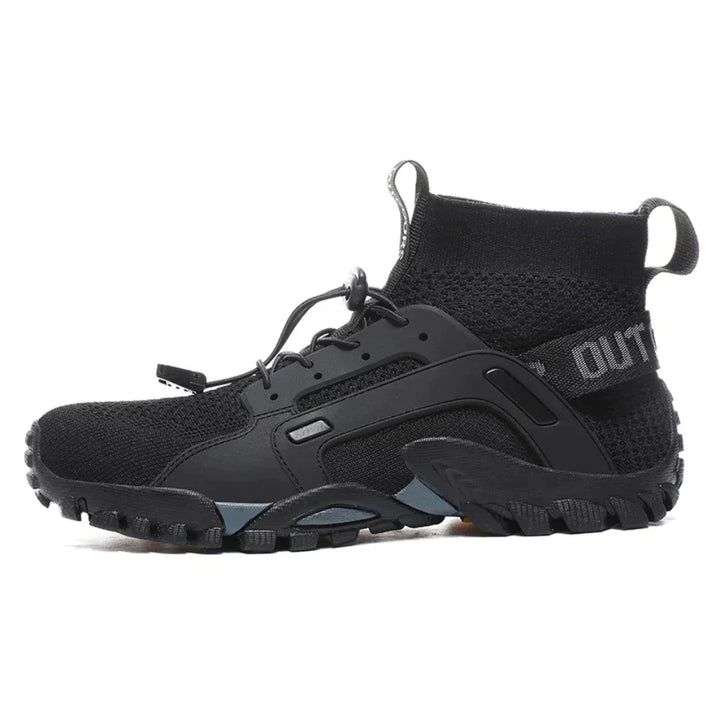 Unisex barefoot shoes in black, showing flexible sole for natural movement.