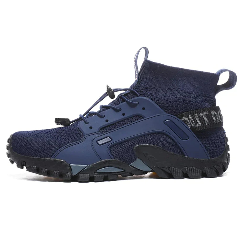 Minimalist unisex barefoot shoes in blue, designed for flexible, natural walking.