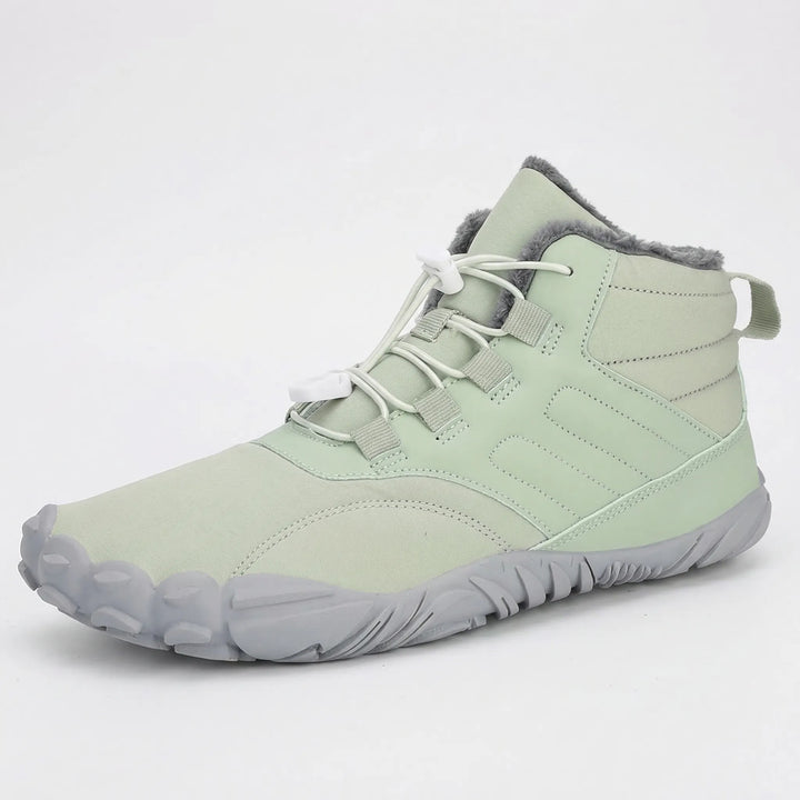 Ergonomic barefoot winter ankle boots, unisex, providing grip for outdoor hiking & fleece-lined warmth.