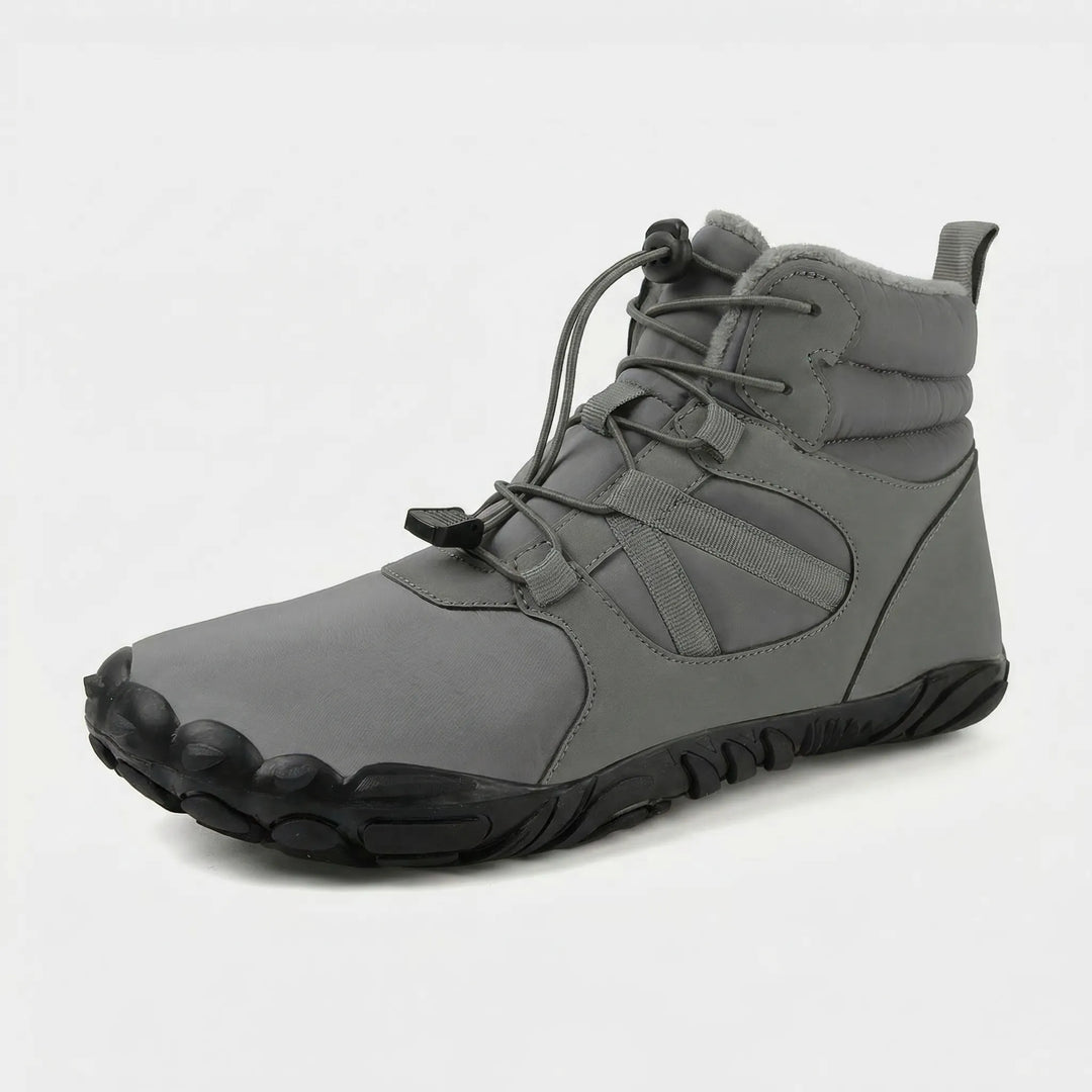 Water repellent unisex barefoot boots for cold weather adventures, ideal for active outdoor lifestyles.