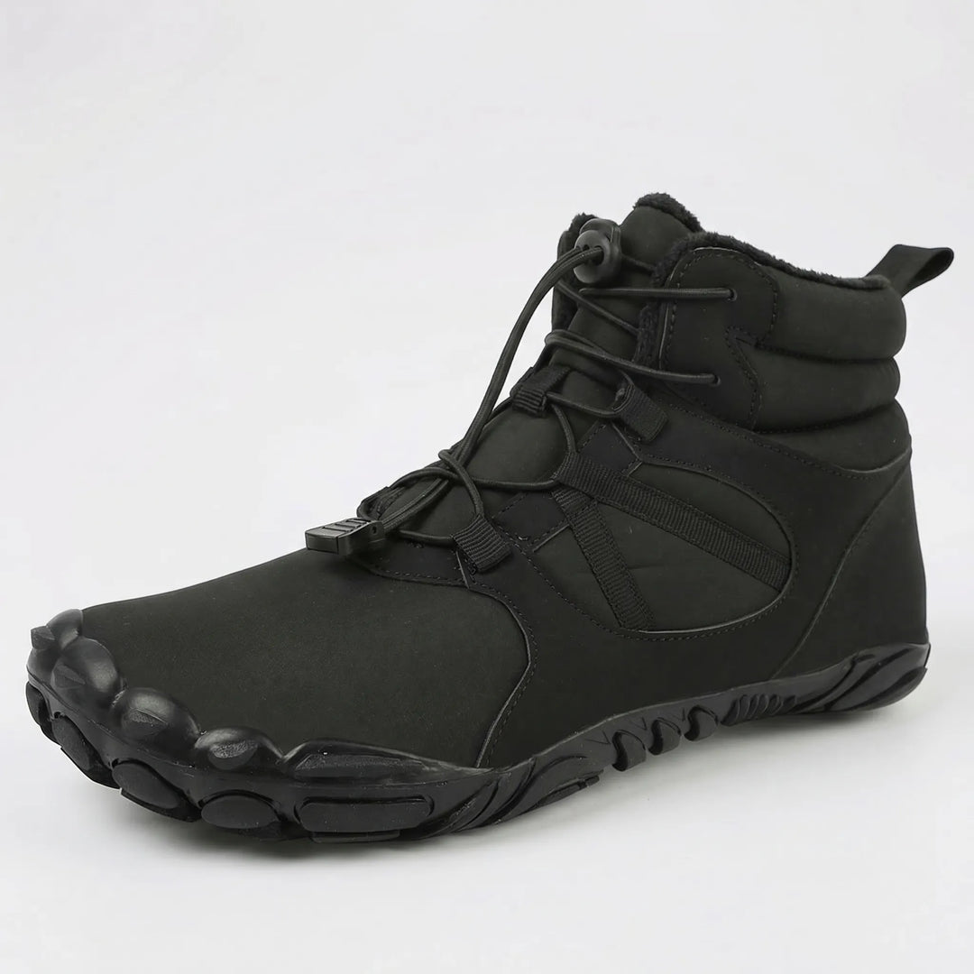 Versatile barefoot ankle boots, unisex, fleece-lined for warmth & water repellent for all winter outdoor use.