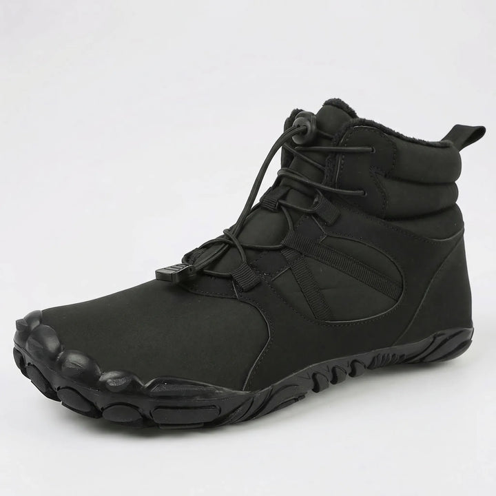 Versatile barefoot ankle boots, unisex, fleece-lined for warmth & water repellent for all winter outdoor use.