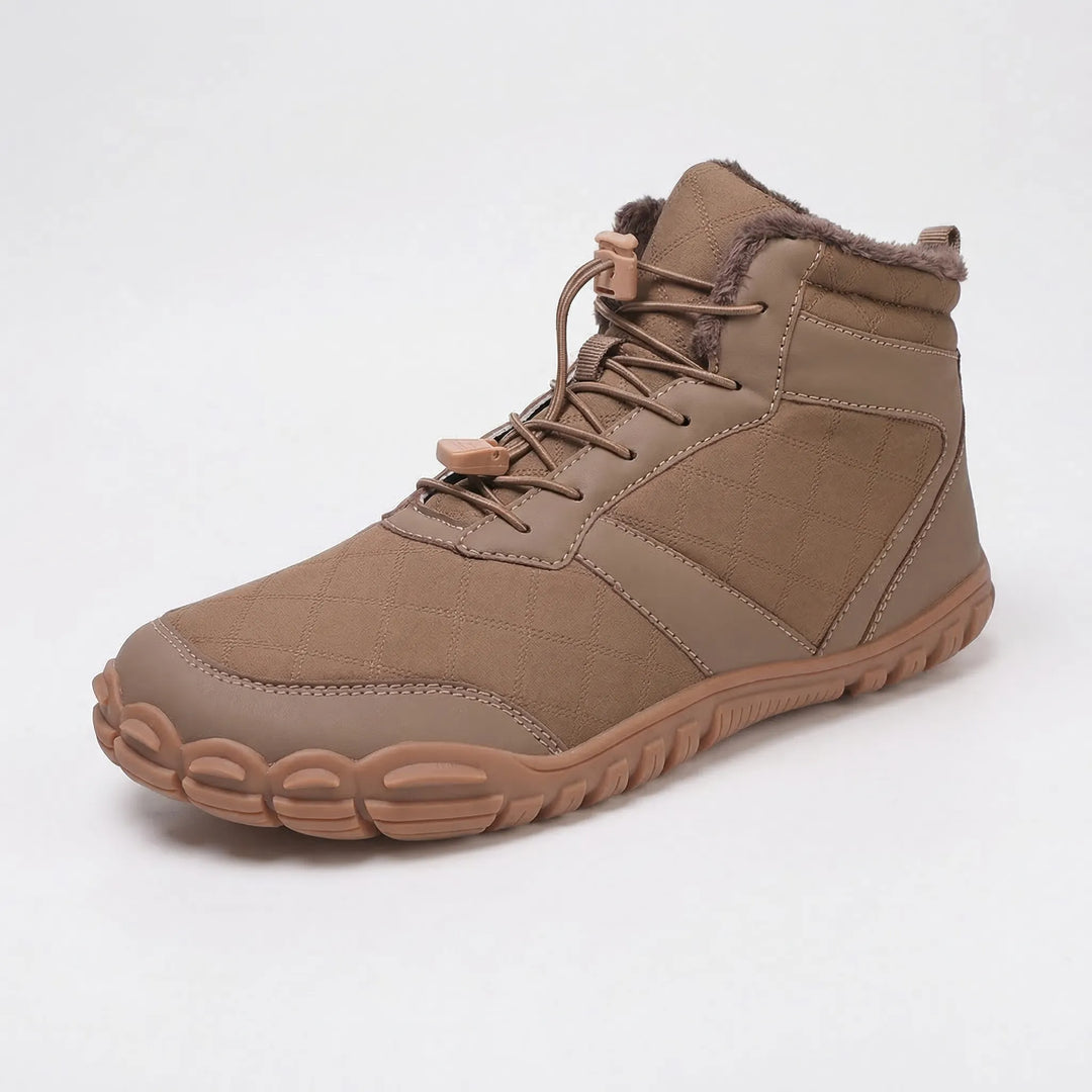 Durable unisex barefoot ankle boots for outdoor trekking, featuring water repellent upper & warm interior.