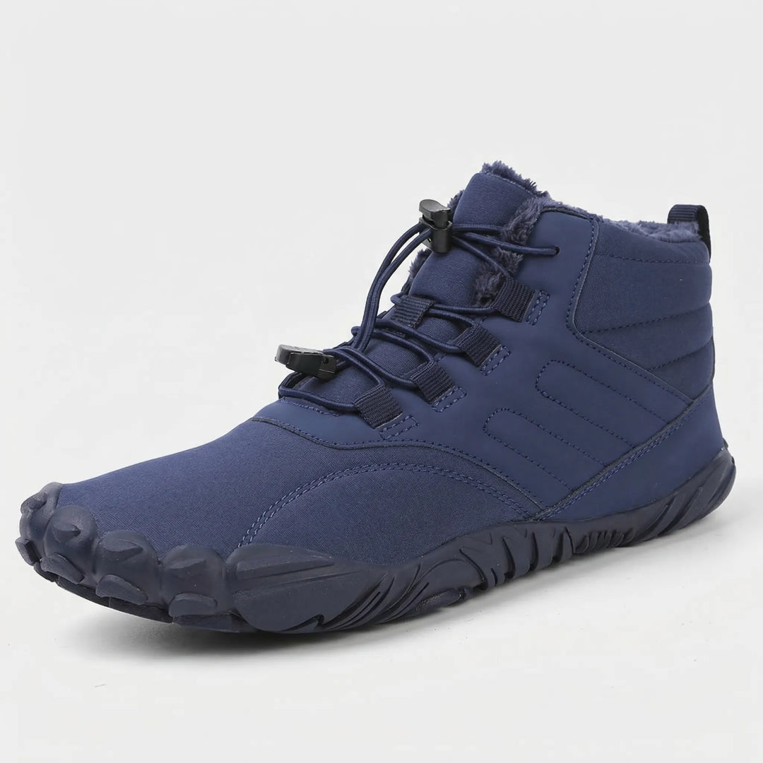 Minimalist barefoot ankle boots, unisex, built for outdoor winter activities, offering freedom & warmth.