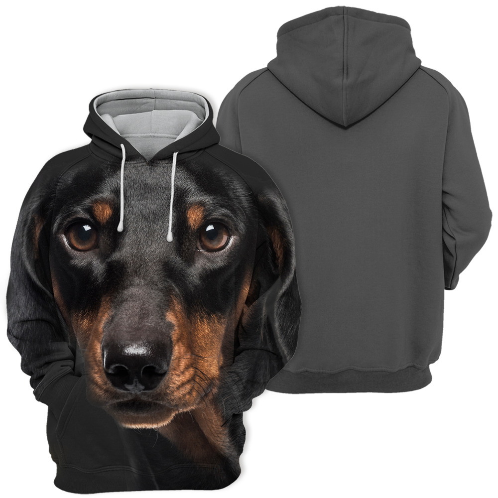 Comfortable black hoodie featuring a cute dachshund dog print, ideal unisex pet apparel