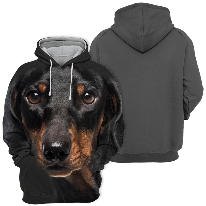 Comfortable black hoodie featuring a cute dachshund dog print, ideal unisex pet apparel