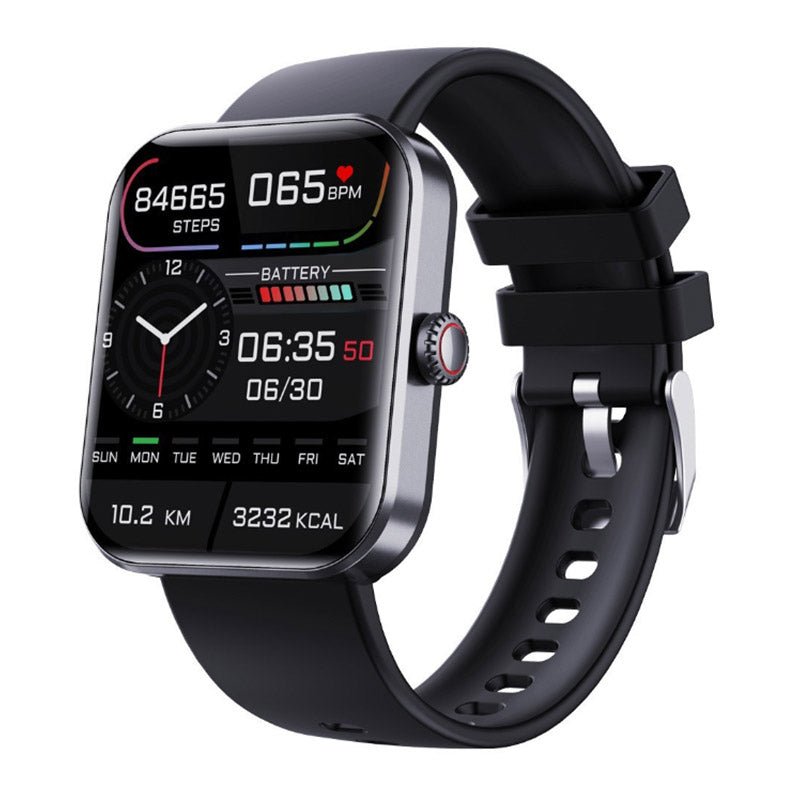 Unisex black GlucoWatch smartwatch for non-invasive blood sugar monitoring, fitness, heart rate, sleep tracker.