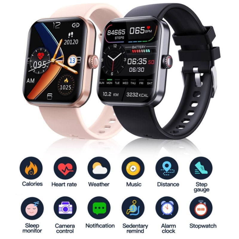 Black GlucoWatch smartwatch on wrist, a comfortable wearable tech device for blood glucose and health tracking.
