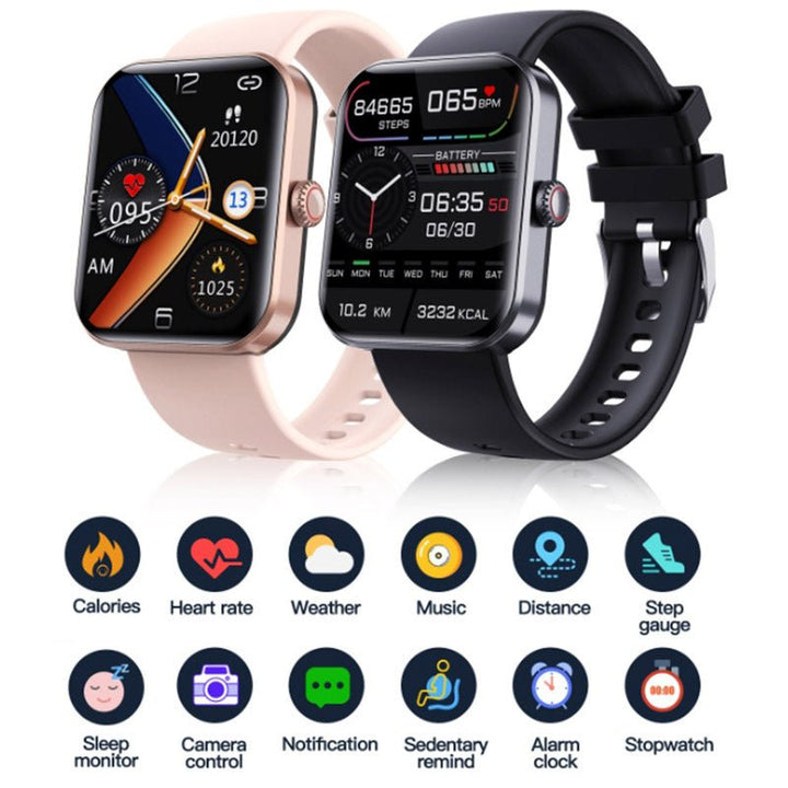 Black GlucoWatch smartwatch on wrist, a comfortable wearable tech device for blood glucose and health tracking.