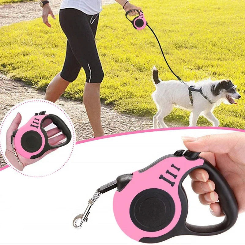 Solid color blue collapsible nylon dog leash, outdoor pet supplies for active dogs.