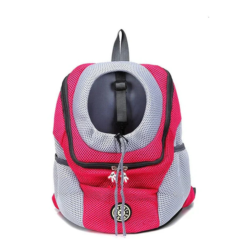 Unisex pet carrier backpack featuring breathable fabric and a secure interior leash attachment.