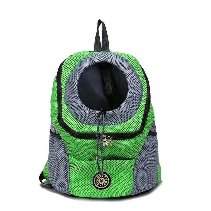 Close-up of the robust handle and D-rings on a unisex dog carrier backpack for versatile carrying options.