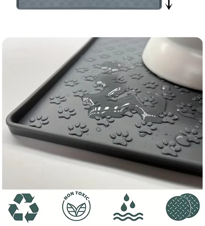 Easy clean silicone pet feeding mat and stainless steel bowls, ideal for messy eaters