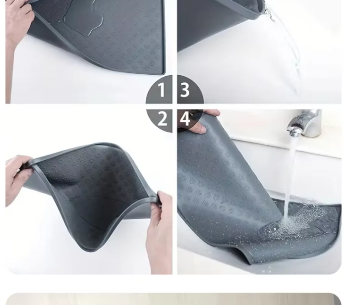 Pet feeding mat for dogs and cats, featuring two removable stainless steel bowls on silicone base