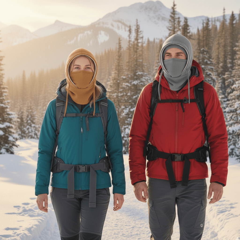Unisex hooded neck gaiter for skiing & snowboarding. Windproof winter face mask keeps warm.