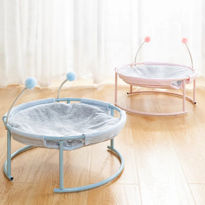 Interactive rosa cat furniture: round hammock with play balls, ideal pet lounger