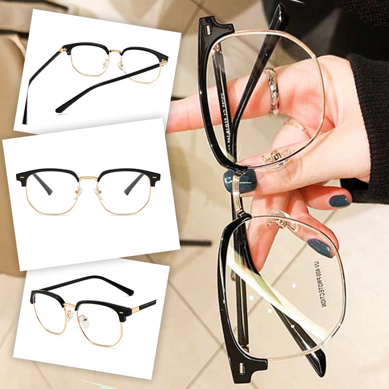 Stylish half-rim readers, block blue light, perfect for extended screen time.