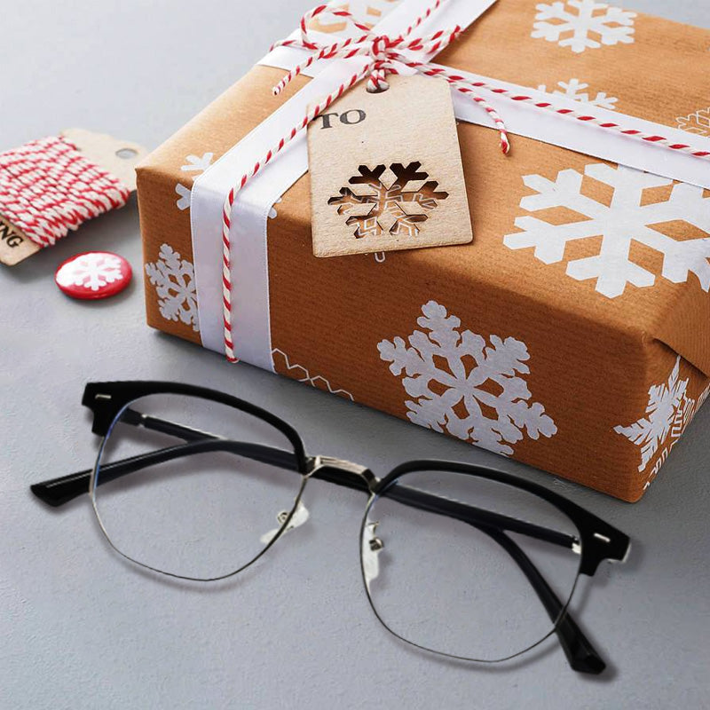 Sleek blue light blocking computer eyewear, unisex half-rim design for daily use.