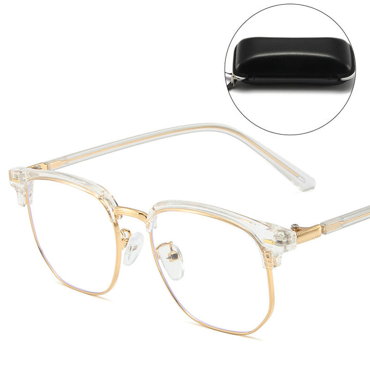 Digital eye strain relief: half-rim blue light glasses, stylish and effective.