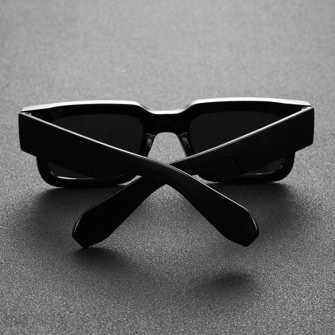 Top-down view of sleek bold rectangular sunglasses, a versatile unisex accessory for any outfit.