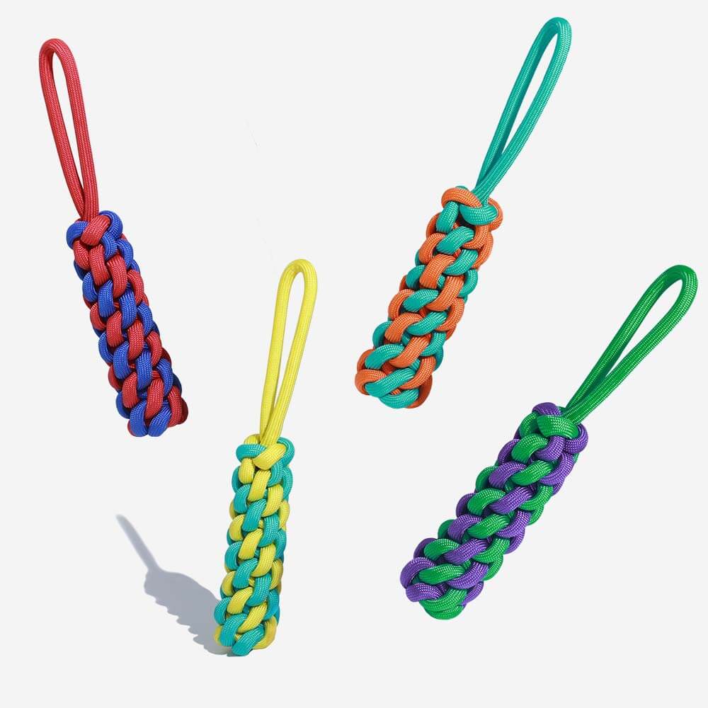 Unisex braided rope stick tug dog toy, colorful chew for interactive play and dental health.