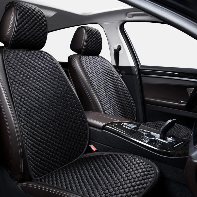Unisex car seat cover showing breathable material, ideal for pet owners, ensures seat protection.