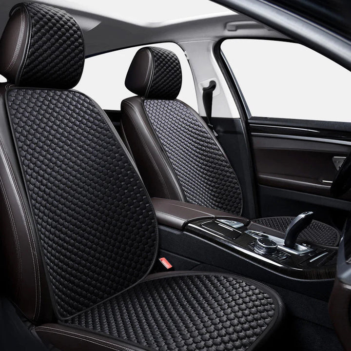 Unisex car seat cover showing breathable material, ideal for pet owners, ensures seat protection.