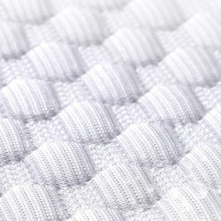 Close-up of the breathable fabric of a car seat cover, highlighting its cooling properties.