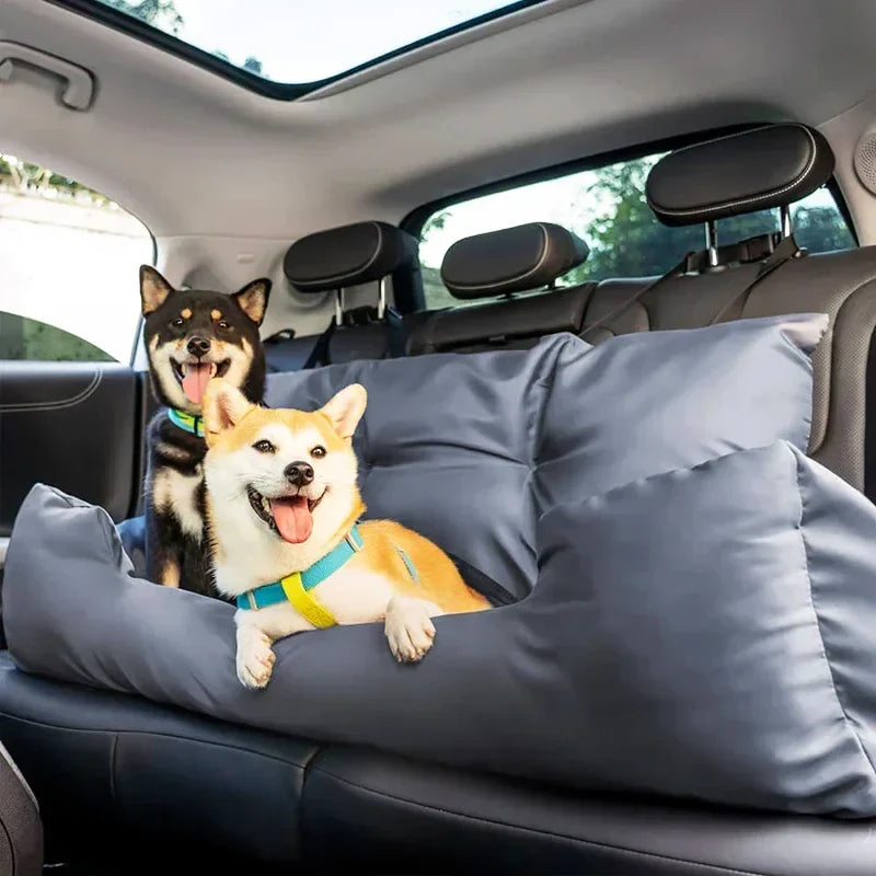 Beige cotton dog car seat carrier, showcasing its non-slip bottom and sturdy build