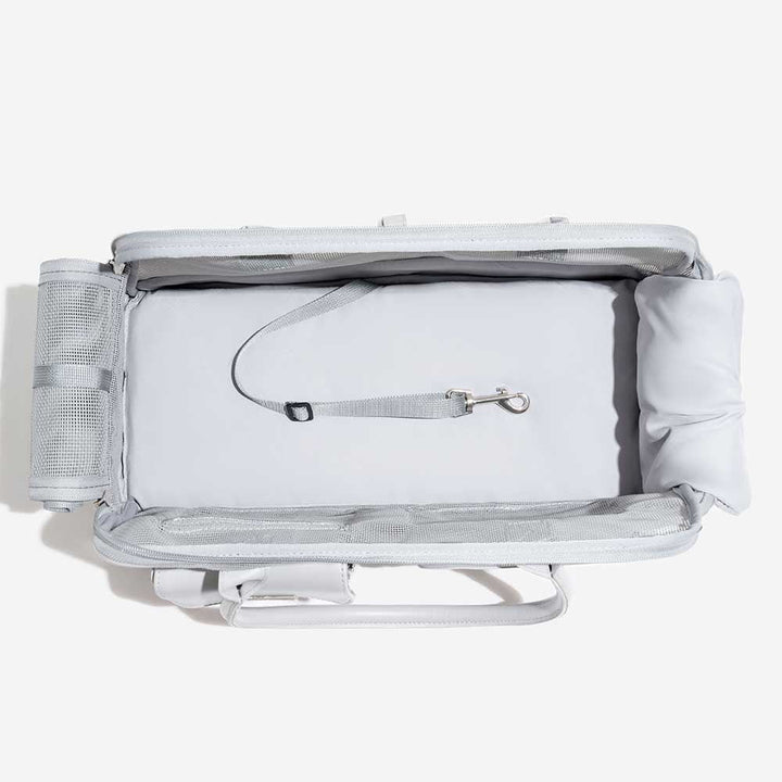 Stylish black mesh pet carrier for small animals, designed for comfort and ventilation