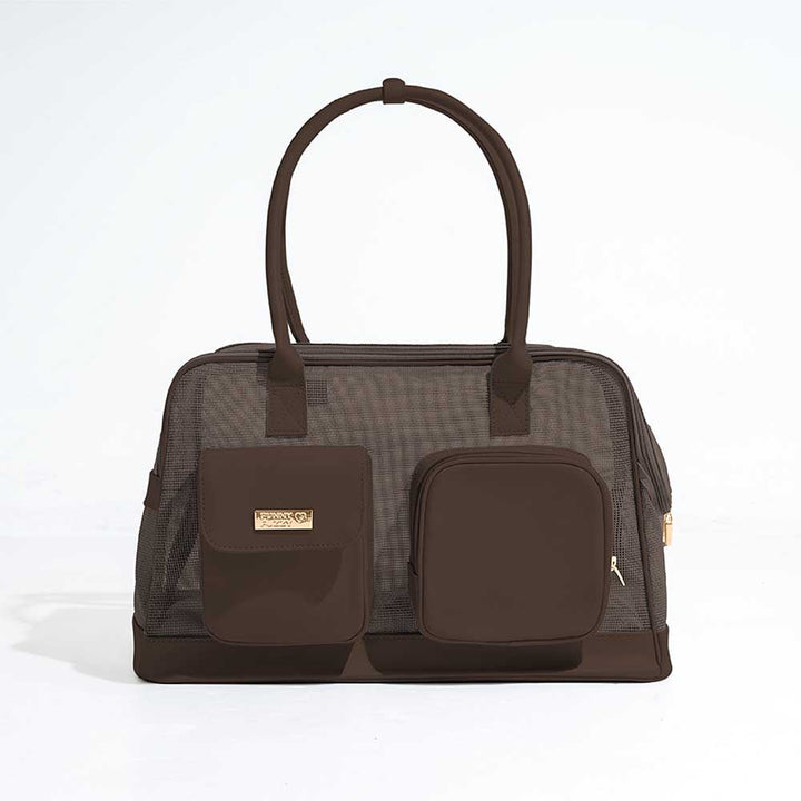 Unisex pet carrier flat packed for shipping, showing foldable design and compact form