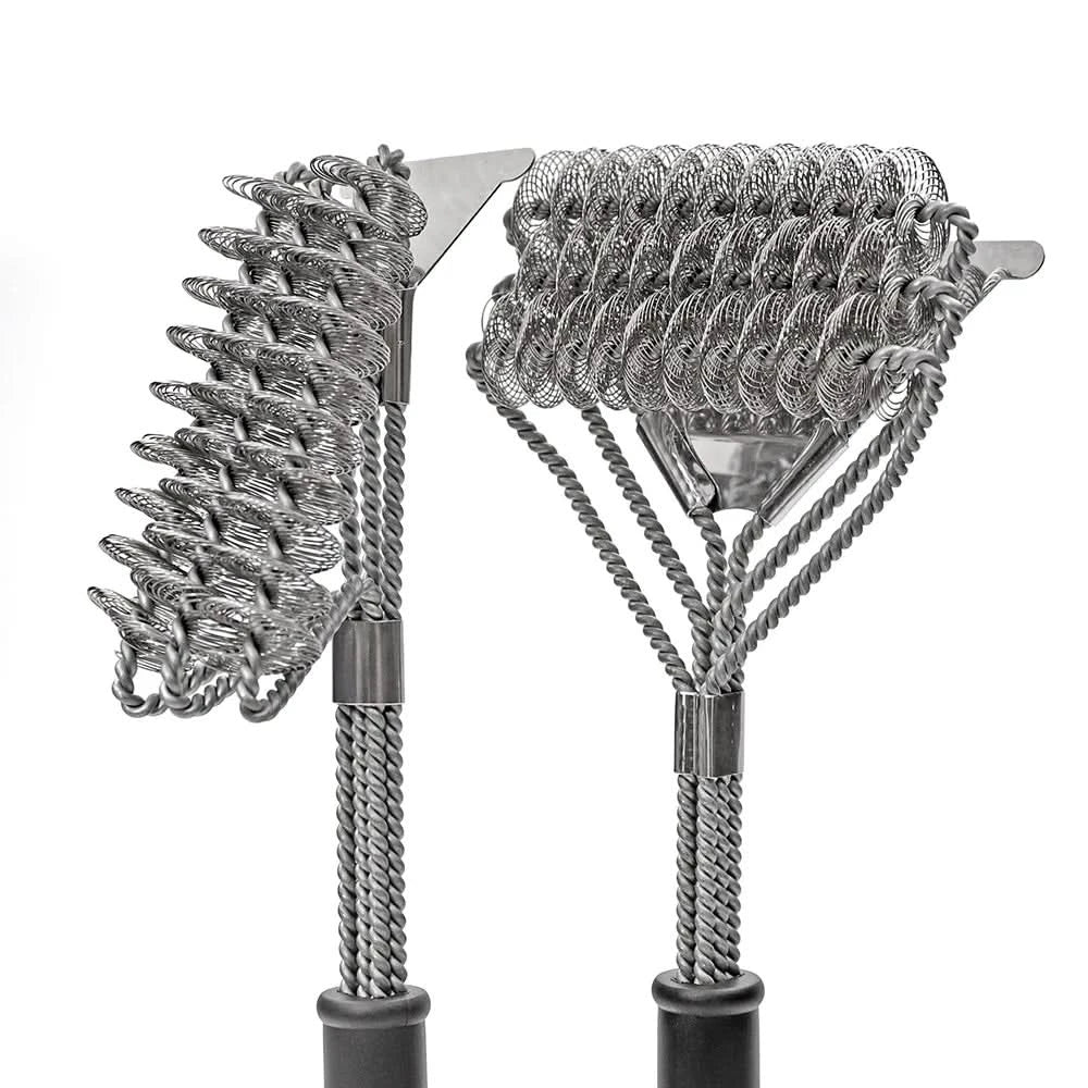 Heavy-duty bristle-free stainless steel grill brush, ensuring a clean and safe cooking surface for any BBQ.