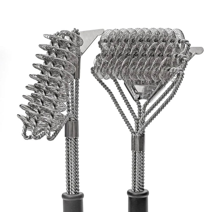 Heavy-duty bristle-free stainless steel grill brush, ensuring a clean and safe cooking surface for any BBQ.