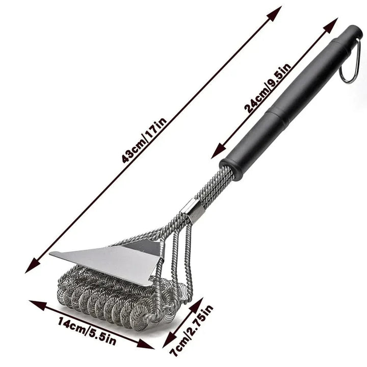 Innovative bristle-free stainless steel BBQ brush, ideal grill cleaner for safe outdoor cooking tools.
