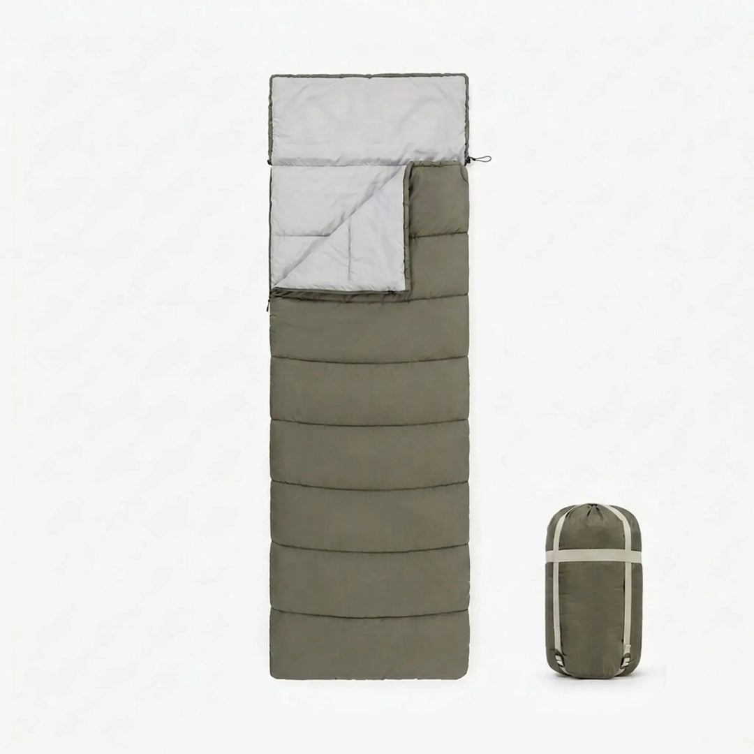 Warm double camping sleeping bag with an envelope design, perfect for outdoor hiking and adventure gear.
