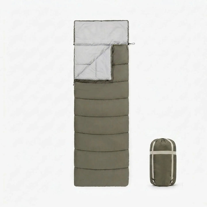Warm double camping sleeping bag with an envelope design, perfect for outdoor hiking and adventure gear.