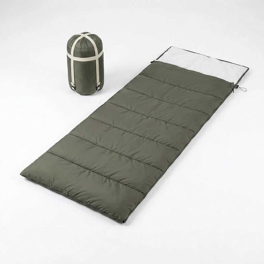 Durable camping sleeping bag, ideal for outdoor recreation and hiking adventures. Warm and roomy gear.
