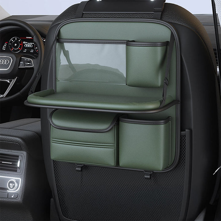 Unisex car organizer installed, demonstrating how it keeps car interior tidy and functional
