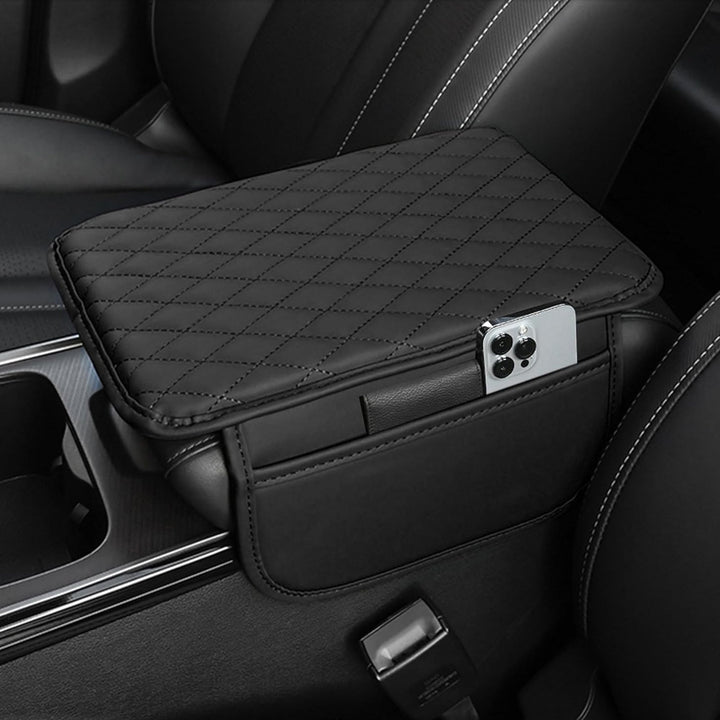 Unisex car console armrest cover with multiple storage pockets for interior organization.