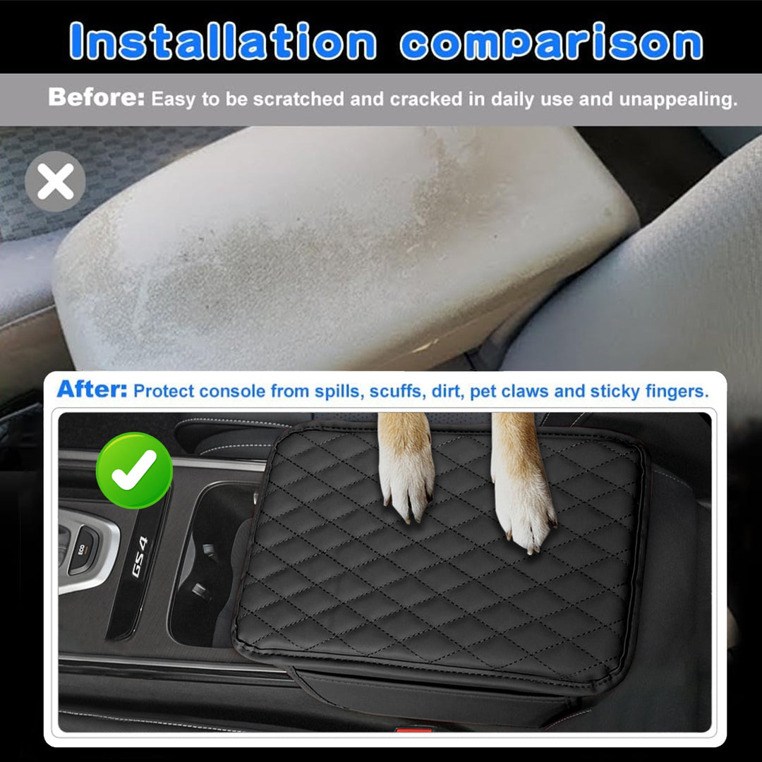 Durable PU leather car armrest cover, adds comfort & protects console from wear and tear.