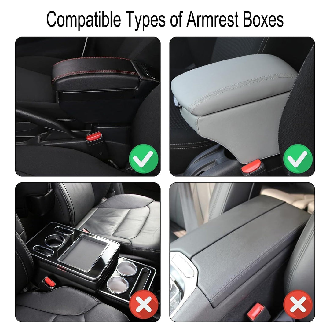Car console organizer with spacious storage pockets, keeps essentials handy and tidy.