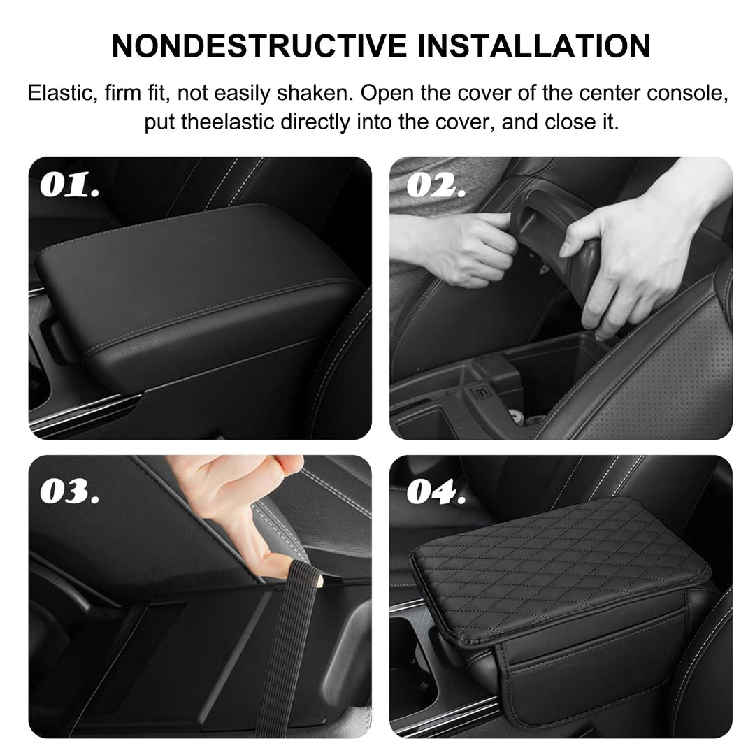 Upgrade car interior with this premium PU leather armrest cover & console organizer.