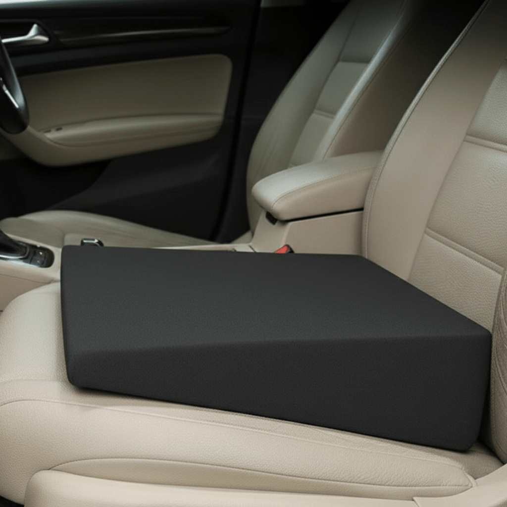 Unisex car seat booster cushion with memory foam for improved driving height & comfort.