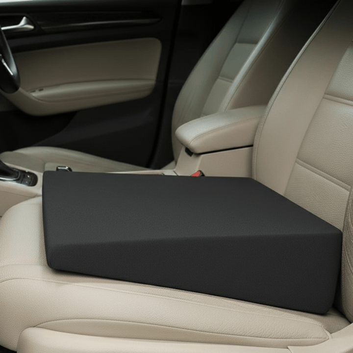 Unisex car seat booster cushion with memory foam for improved driving height & comfort.