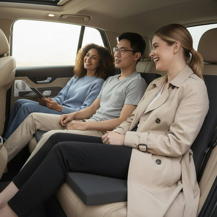 Memory foam car seat booster cushion provides extra height and comfort for drivers.