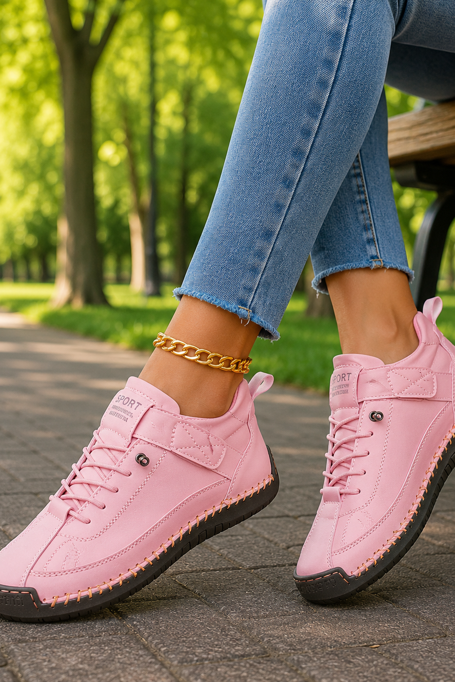 Detail of secure laces on unisex comfort sneakers, ready for all-day casual wear and versatile activities.