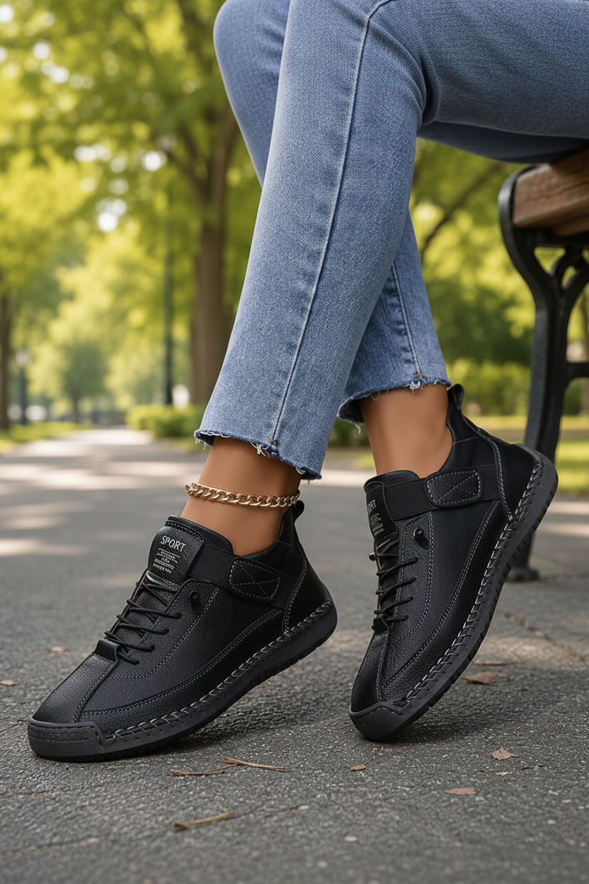 Close-up of breathable knit on unisex casual sneakers, ensuring all-day comfort for an active lifestyle.