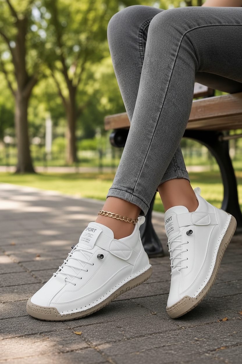 Rear view of unisex comfort sneakers, subtle branding and modern design for versatile everyday style.