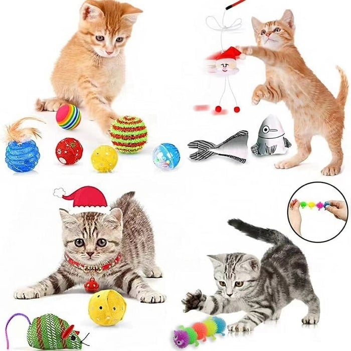 Advent calendar for cats, containing 24 fun pet toys, an ideal holiday present for any feline.