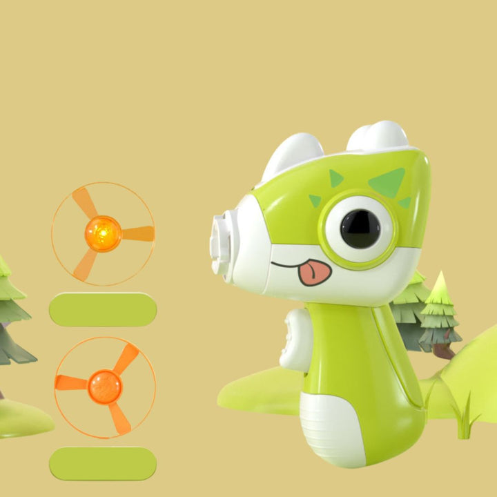 Interactive cat toy: glow-in-the-dark dino frisbee launcher, perfect for playful pet exercise.